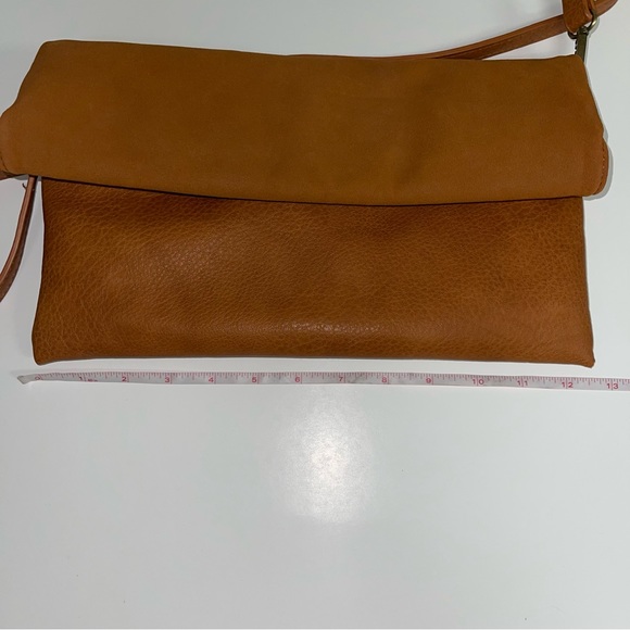 Anthropologie Foldover Crossbody Bag Purse Faux Leather Suede Brown 12.5" x 8" - Picture 14 of 15